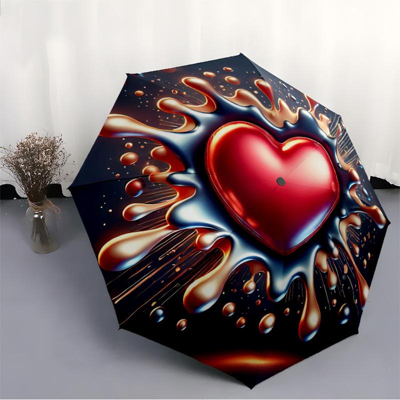 1pc Heart Splash Decor Automatic Folding Umbrella - Portable Collapsible Design, 8-Rib Iron Frame, Durable Fabric Yy251125057