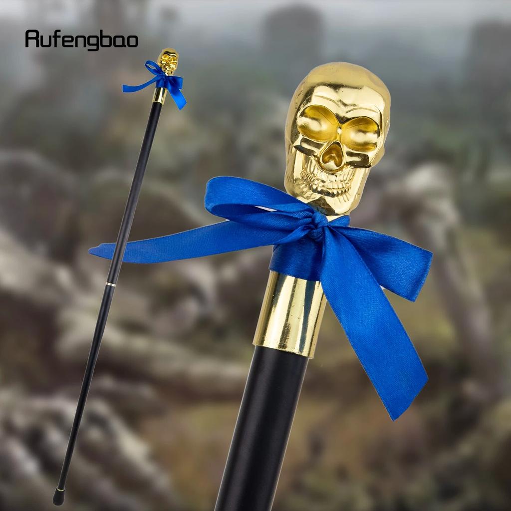 Golden Skull Head with Bow Tie Gentleman Walking Cane Fashion Walking Stick Gentleman Crosier Knob Walking Stick 93cm