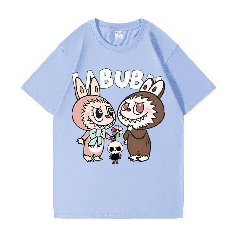 Beige T-shirt summer Labubu clothes printed short-sleeved cartoon top