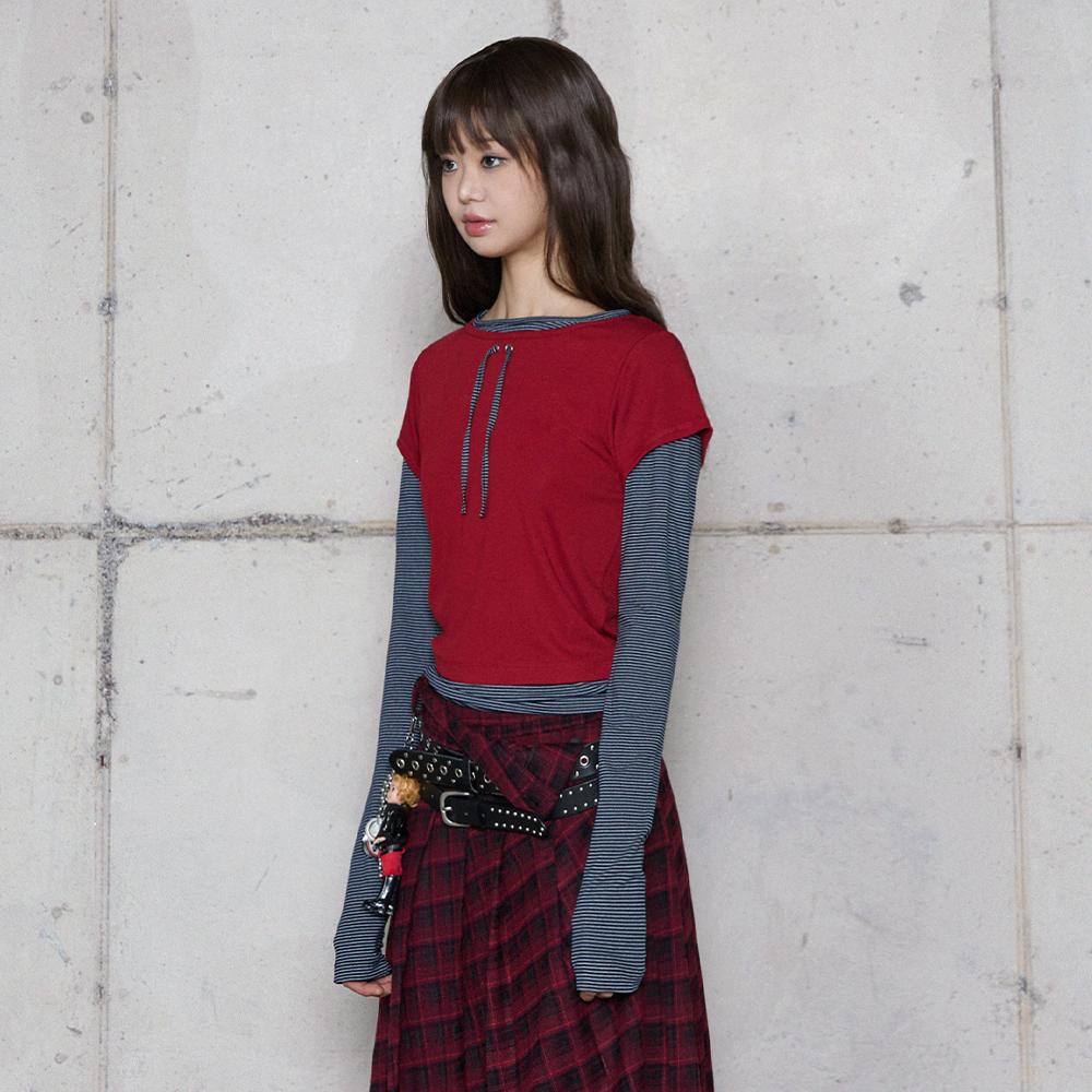 LALAFOX Slim Layered T-Shirt Red T-Shirt Br4Cl014