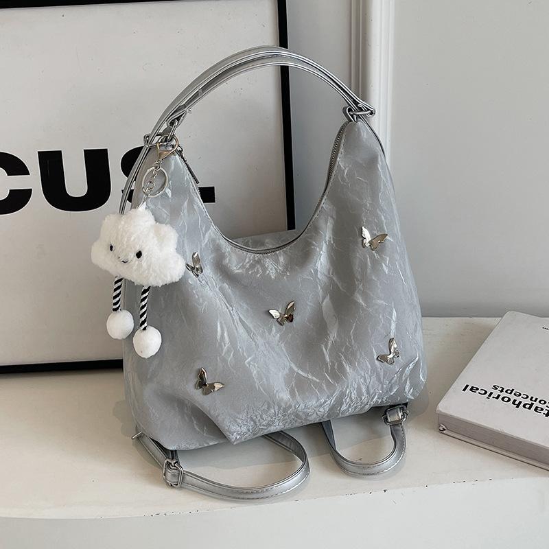 

Folded Tote Bag Women S Large Capacity Casual Fashion Backpack Commuter Multifunctional Advanced Sense Shoulder Travel срібний