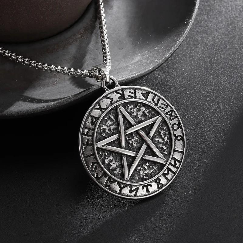 European and American Popular Titanium Steel Solomon Magic Amulet Pendant Fashion Stainless Steel Seven Angel Guardian Necklace