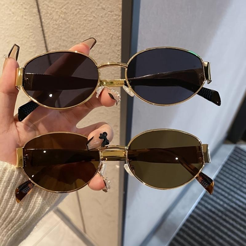 

2-pack vintage small oval glasses, trendy metal frame