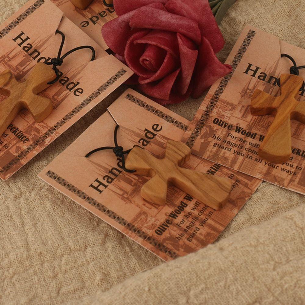 Hand-carved Cross Pendant Leather Rope Neckchain for Prayer Funny Cross Necklaces Church