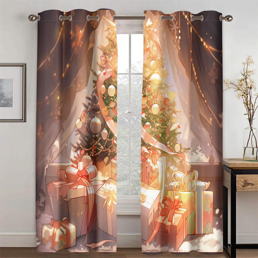 Utsökt Lyxdekor Tecknad Julgransgardiner 2 st Vardagsrum Sovrum Balkong Kök Fönsterdekor Tidsbegränsat erbjudande