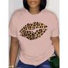 European Size Womens Leopard Lips Graphic Tee Shirt Valentine's Day Crew Neck Short Sleeve Casual Everyday Tops