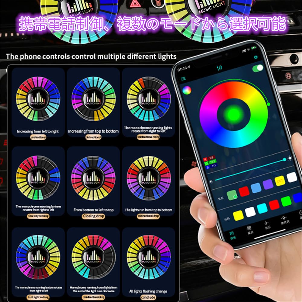 AUSTYLCO Car LED Strip Ambient Mini Smartphone App Air Conditioner Interior Set Light, Size, Sound-Responsive Color-Changing, USB-Powered, Control,