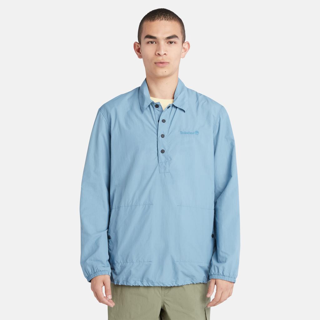 Timberland Solid Logo Half-Zip Long Sleeve Shirt Men Shirts Blue A68B1-DJ5