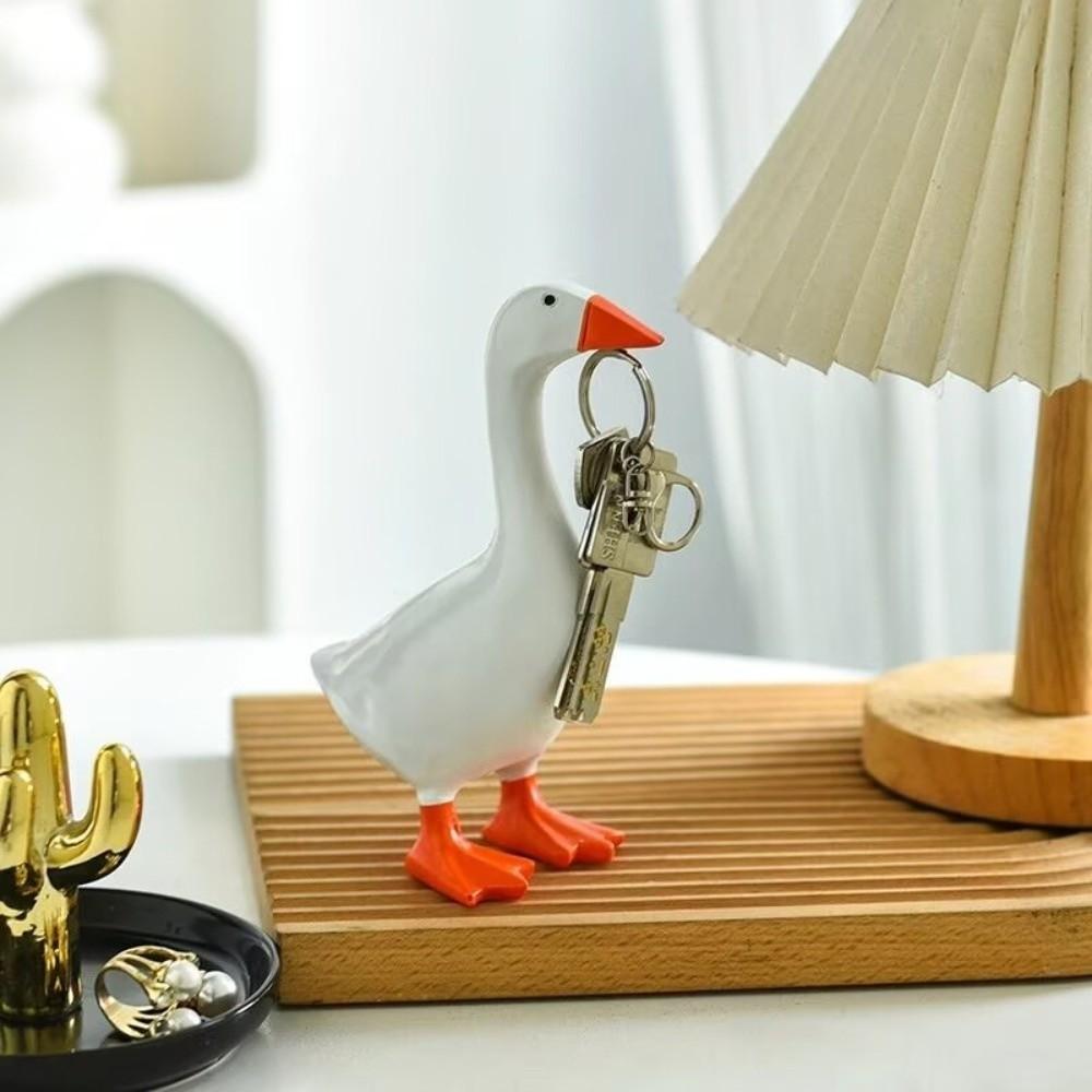 Cute Goose Figurines Key Hanger Funny Dumb Goose Key Holding Figurine  Birthday Gift
