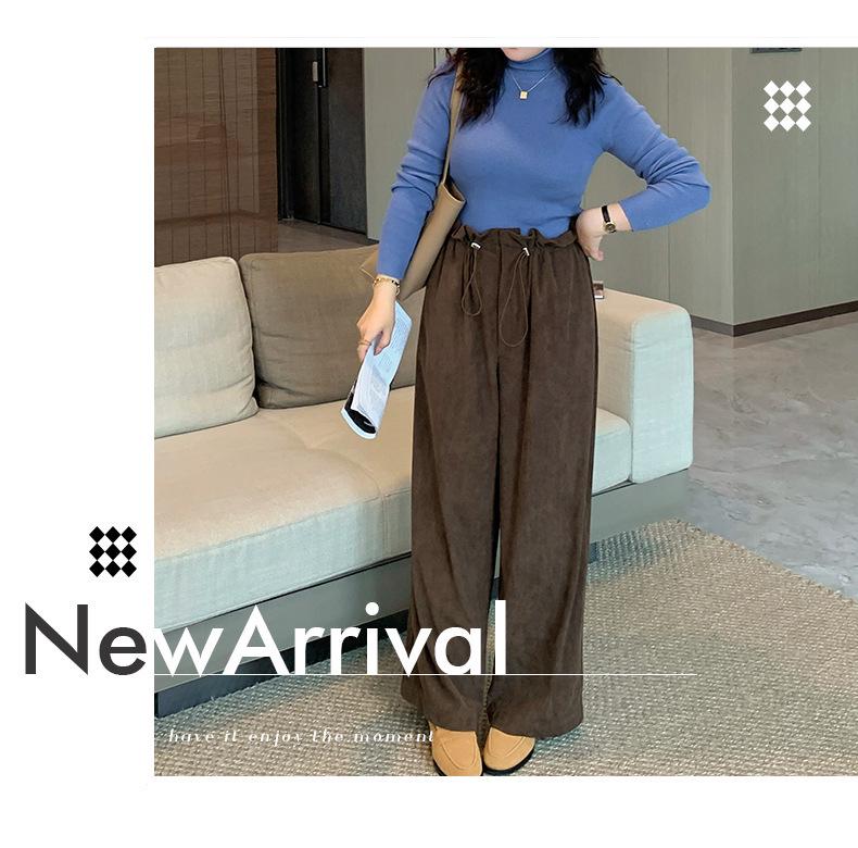 XHK2553 Large Winter Maillard Style Corduroy Pants - Elastic Waist, Retro, Plus Size