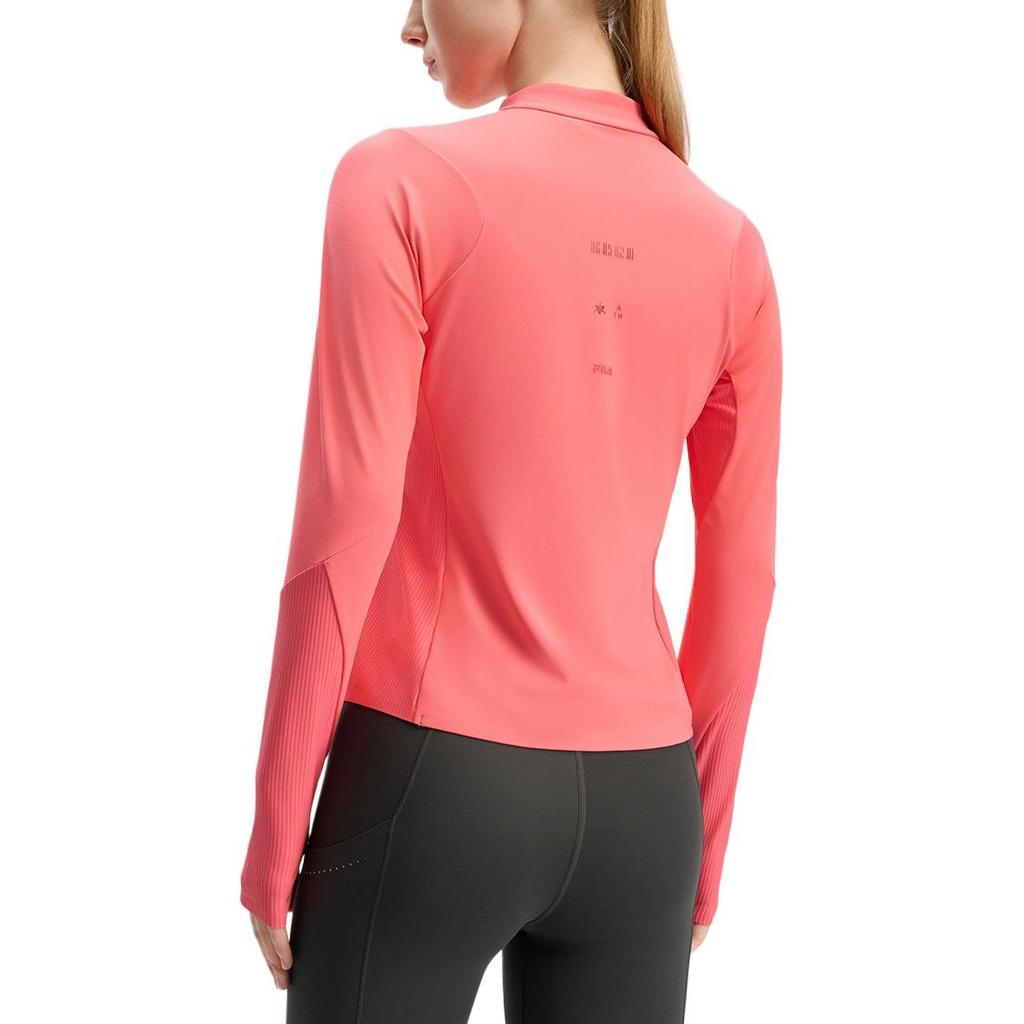 Fila Fitness Logo Solid Color Slim Fit Long Sleeve T-Shirt Women Tops Coral A11W441201F-RD