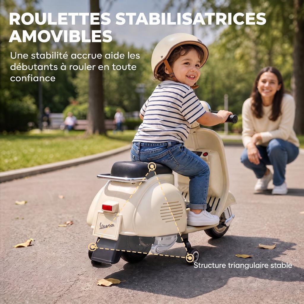 Licensed Vespa Electric Motorcycle for Children, 5 km/h, Ages 3+, White