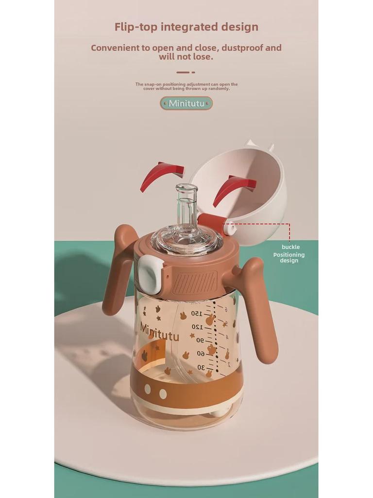 Minitutu Wide Mouth Bottle with Temp-Sensitive Scale, Flip-Top, Anti-Fall, Anti-Flatulence, and Suction Duckbill