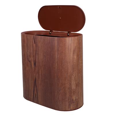 Wood Grain Trash Can 14L Slim Design for Tight Spaces Modern Rustic Bathroom Wastebasket with Lid Home Hotel Use