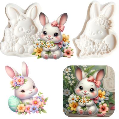Stampo in Silicone Coniglio Coniglietto Pasquale Motivo Floreale Stampo per Realizzare Cioccolatini Caramelle Flessibile Riutilizzabile Facile da Sformare Stampo per Decorazione Torte