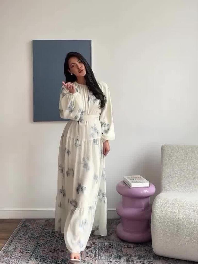 2026 Elegant Fairy Print Long Sleeve Dress - European & American Style