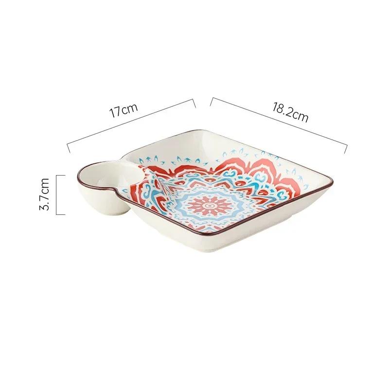 Bohemian Ceramic Dumpling Plate Household Underglaze Color Snack Dish with Saucer Fruit Dessert Platter French Fries Tray