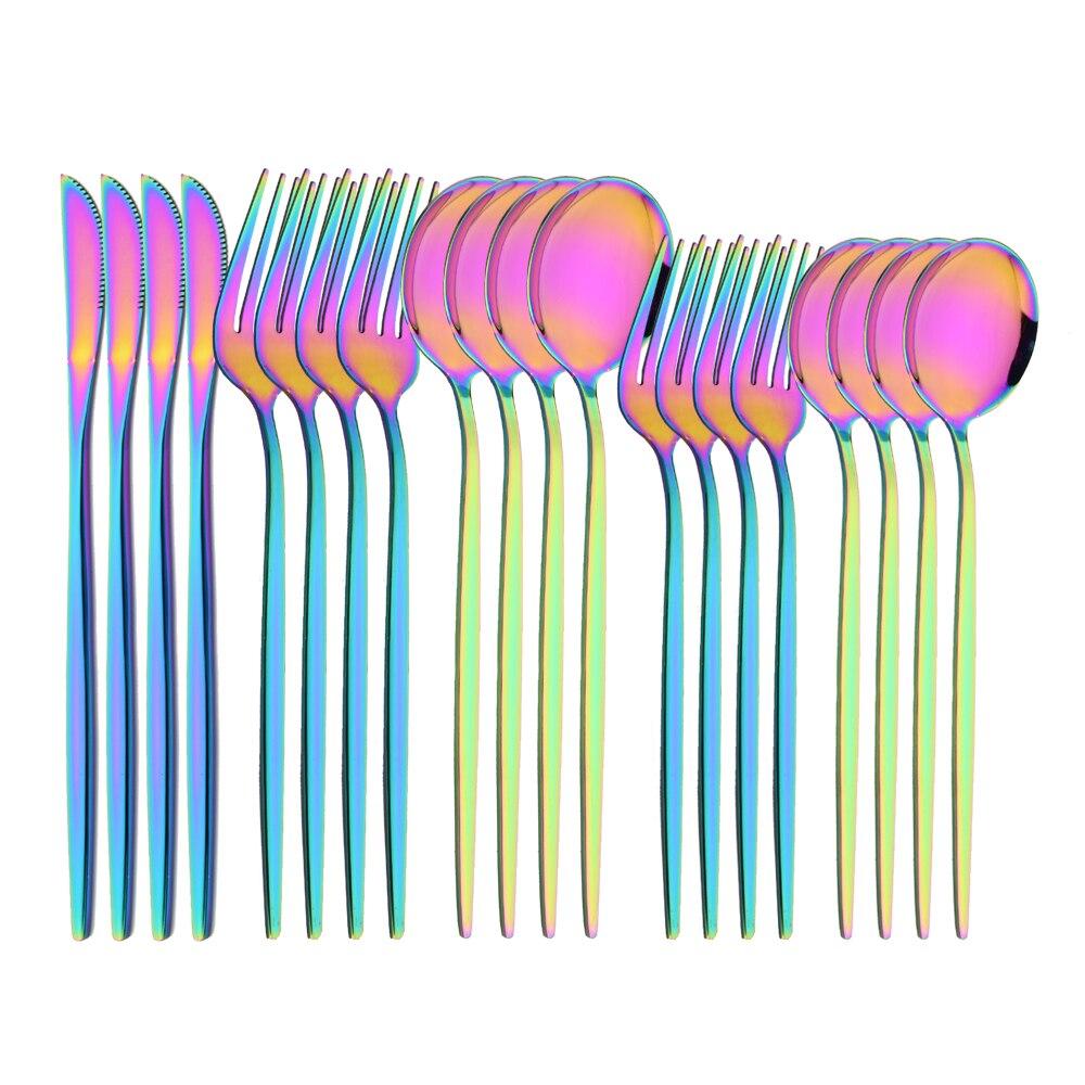 20Pcs/4Sets Stainless Steel Cutlery Tableware Mirror Polished Dinnerware Set White Gold Knife Fork Spoon Flatware Silverware Dinner Set