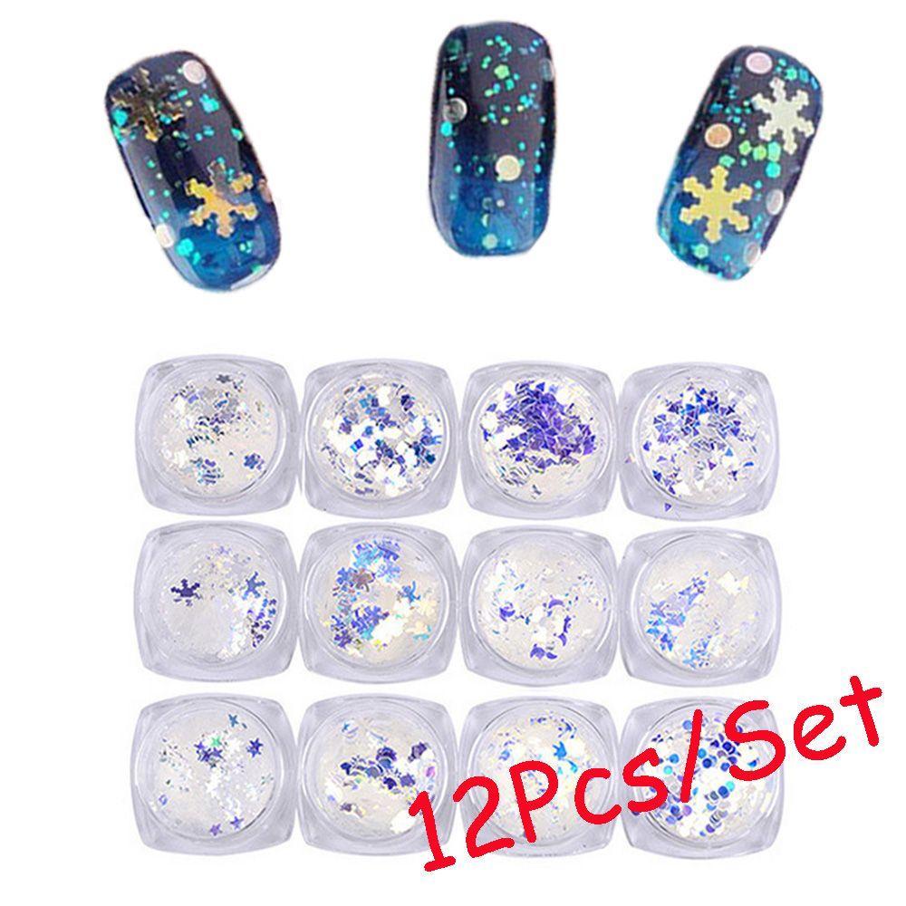 

Blue Silver DIY Art Tips Christmas Nail Glitter Laser Sequins Thin Paillette Flakes Stickers