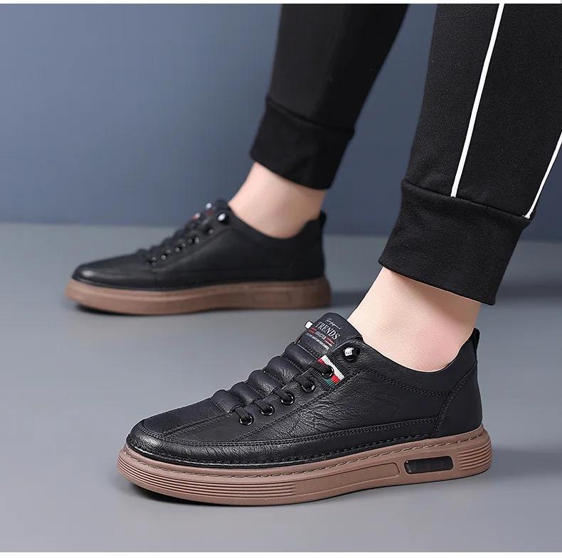 Neue Schuhe für Herren Echtleder Freizeitschuhe Mode Flache Skateboard-Schuhe Street Coole Sneaker