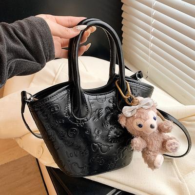 Early Spring New Korean Version Cute Graffiti Embossed Bucket Bag Niche Foreign Style Versatile High Quality Commuter Messenger Bag Women