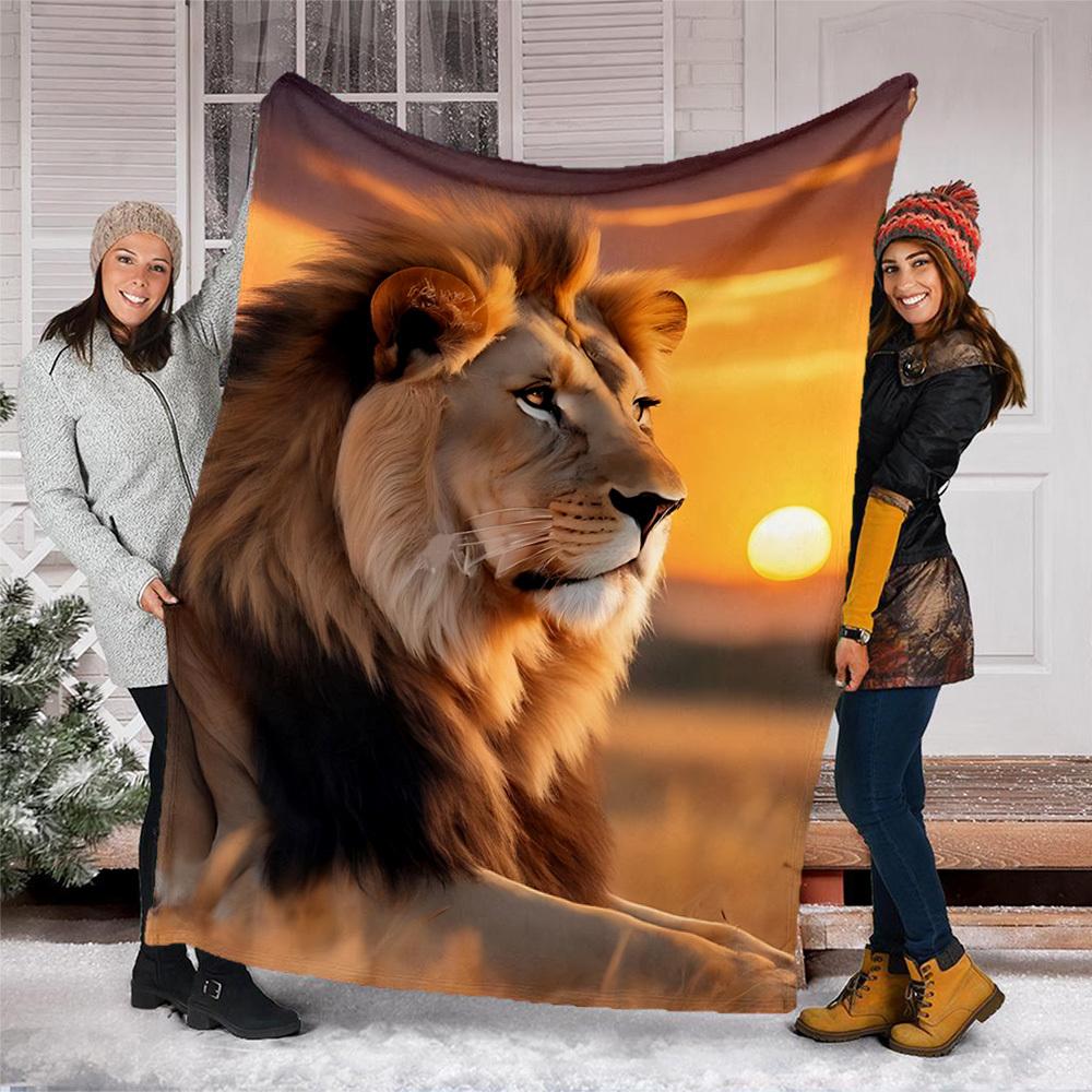 1pc Lion Safari Print Print Outdoor Blanket, Lightweight Polyester,