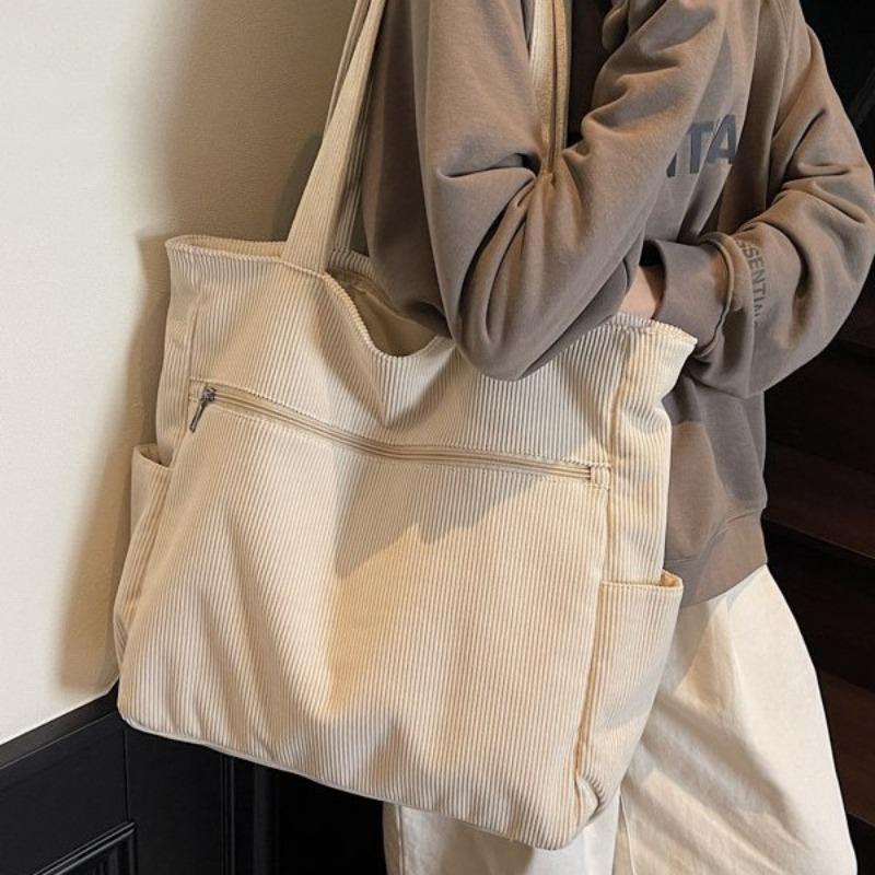 Large Capacity Corduroy Tote Bag Women's New Casual Retro Shoulder Hand Satchel Commuter Bag