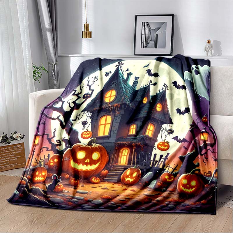 Halloween Terrifying Pumpkin Surprise Soft Blanket Home Room Sofa Bed Warm Travel Picnic Leisure Office Oversized Gift Blanket