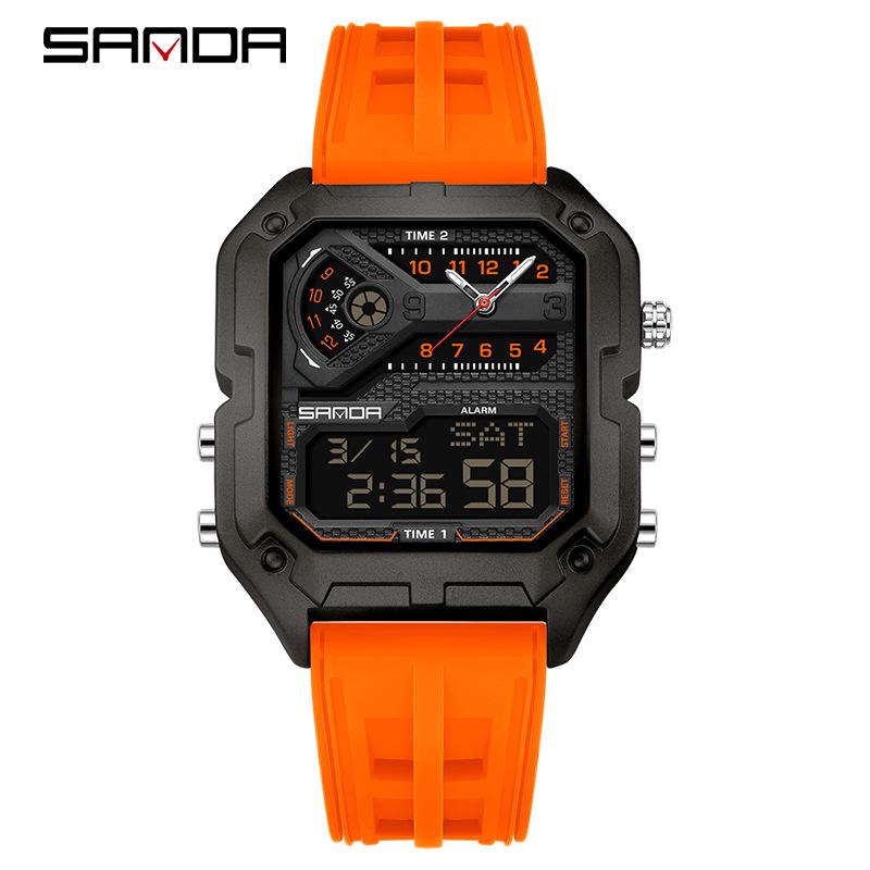 Sanda Multifunctional Men's Luminous Sport Watch with Triple Time Zone