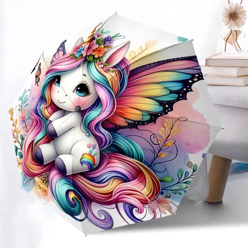 1pc Unicorn Idea Automatic Opening and Closing Umbrella - Small Umbrella Suitable for Various Occasions, Portable 3-Fold Small Umbrella for