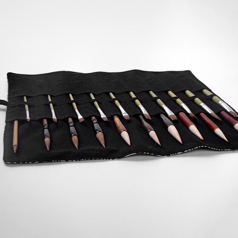 Paint Brush Holder Canvas Roll Up Case 20 Slots Paint Brush Organizers Pouches for Acrylics Oil Watercolor Gouache Brush