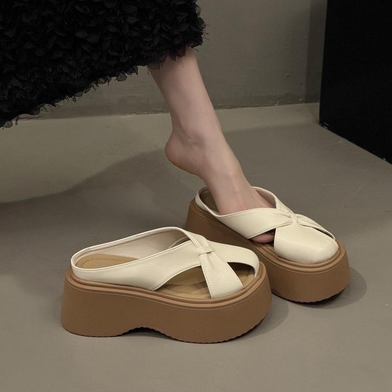 2025 Summer Wear Casual Muller Slippers Thick-soled Hollow Bag Head Cool Slippers Comfortable Round Head Wedge Women's Slippers