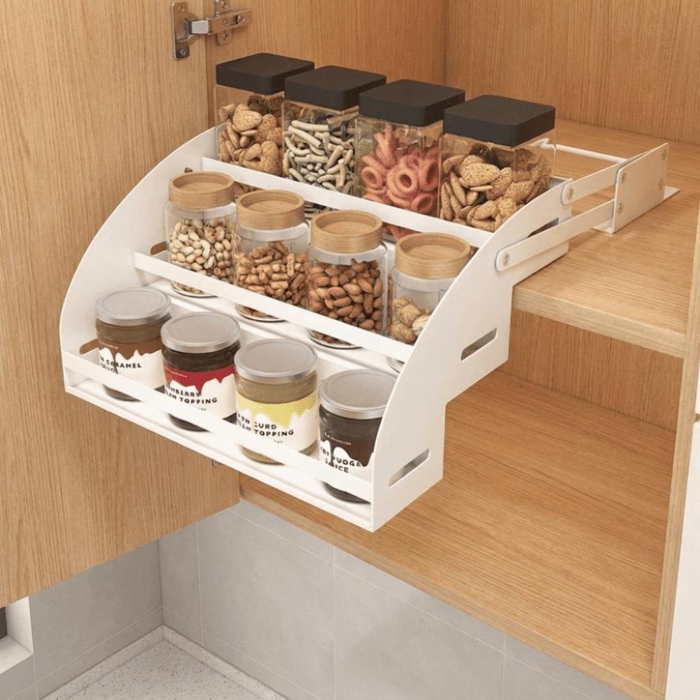 Anti Deformation 3-Tier Pull Down Spice Rack Stainless Steel Seasoning Storage Rack Kitchen