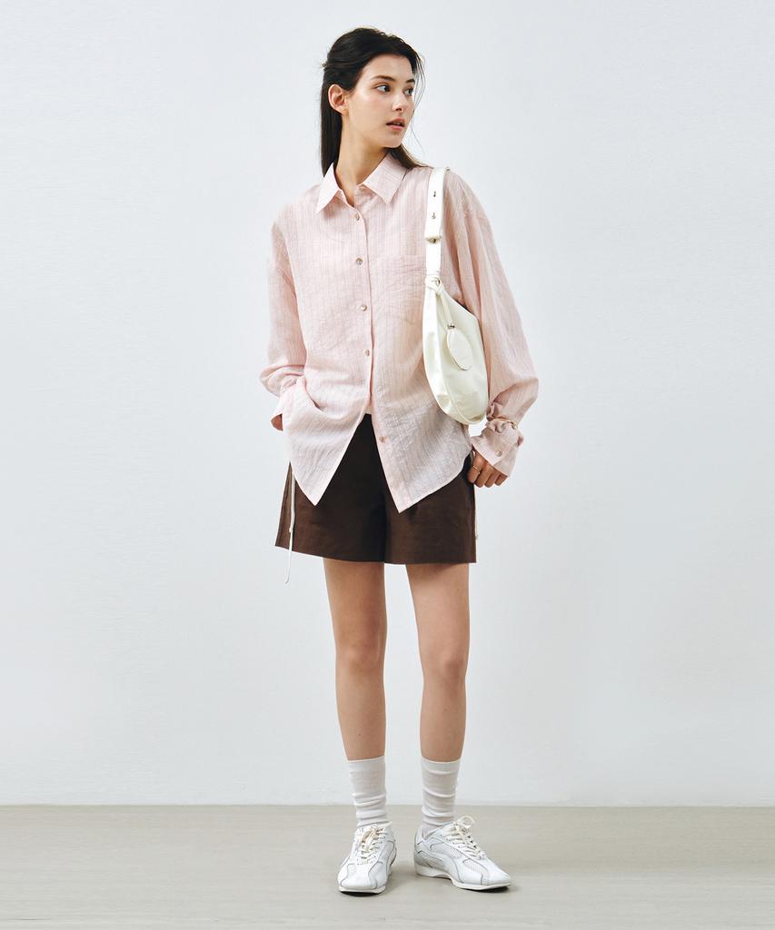 MONGDOL Striped See-Through Oversized Shirt Light Pink Mdsh019Stlpink