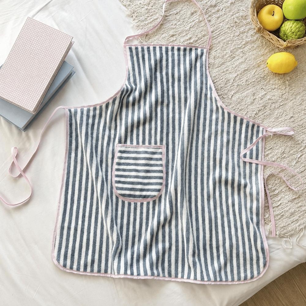 Adjustable Coral Fleece Apron with Pocket Korean Style Apron Milk Tea Shop синий