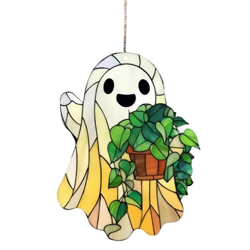 Acrylic Ghost Window Decor Cute Ghost Suncatcher Set for Halloween Decor Stained Glass Style Acrylic Window Hanging for Family