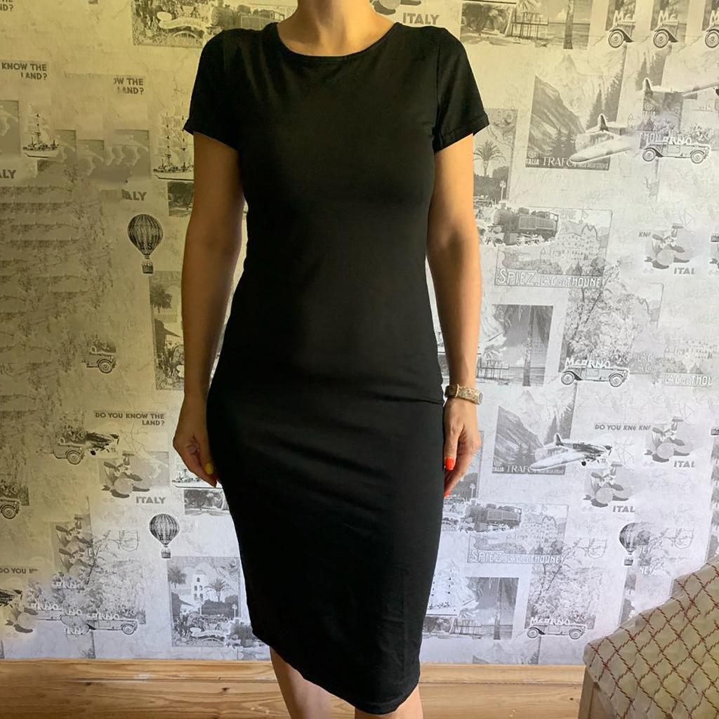 Women's Fashion Sexy  Solid Color Bag Hip Elasticity Short-sleeve Dress
