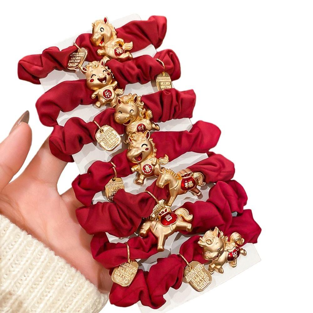 Zinc Zinc Alloy Zodiac Horse Hair Rope Red Cloth Rope Chinese Children Hair Band  Adults Children