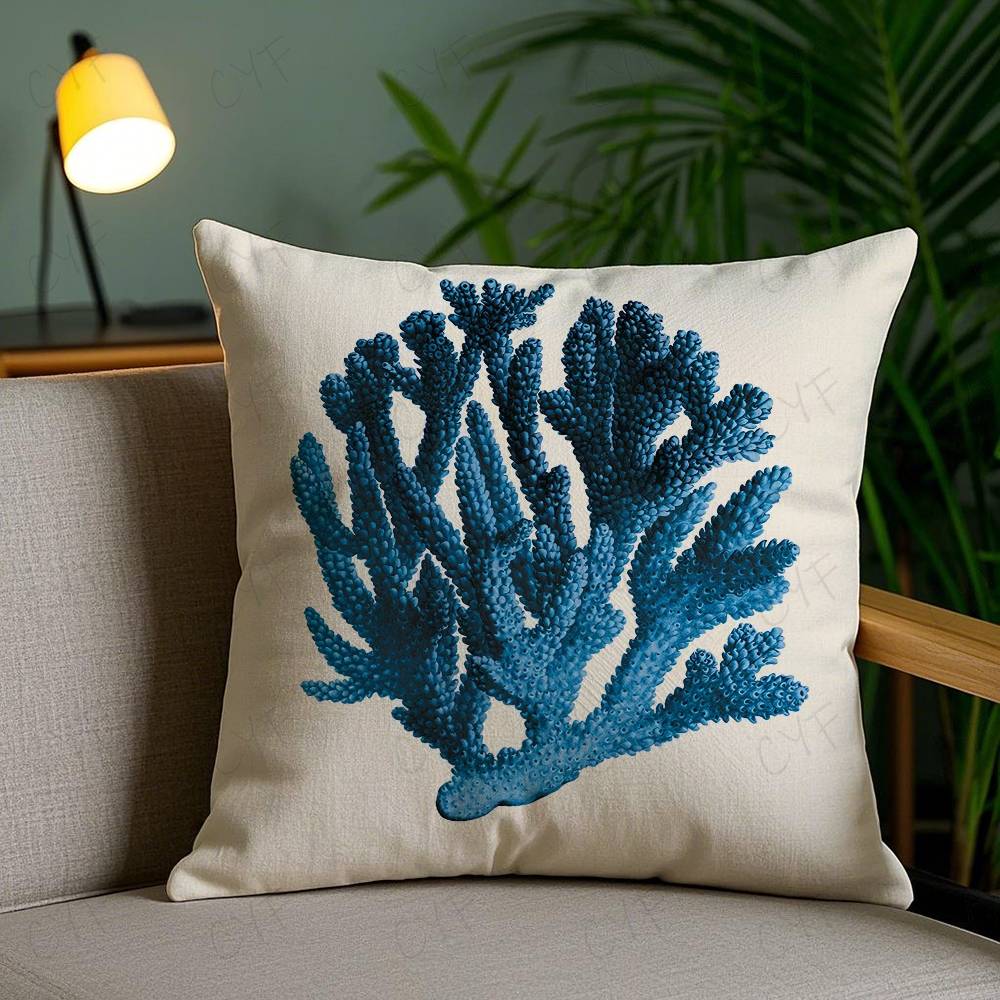 Blue Sea Creature Coral Shrimp Pillow Case Custom Printed Brushed Fleece Pillow, Baby Skin-Touch, Eco-Friendly Dye-Sublimation C