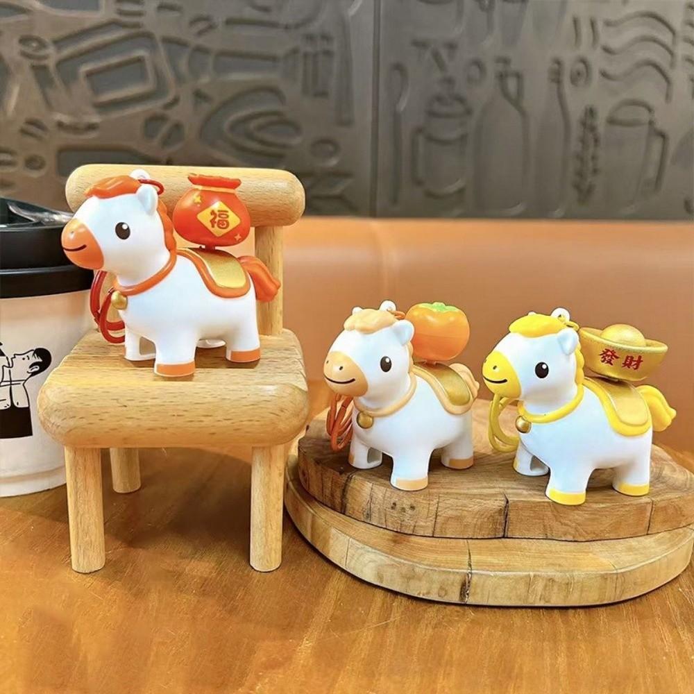 DIY Craft Horse Keychain Press To Rotate Bag Pendant Kawaii Zodiac Pony Keyring  Lucky Gift