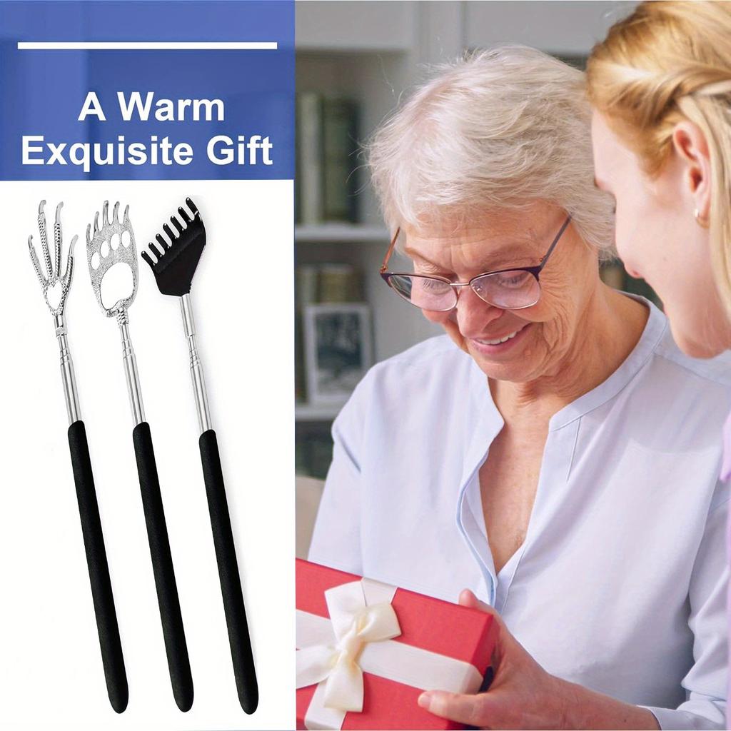 3 Pack Different Back Scratcher Metal Portable Telescoping with PVC Rubber Handles, Extendable Back Massager Tool with