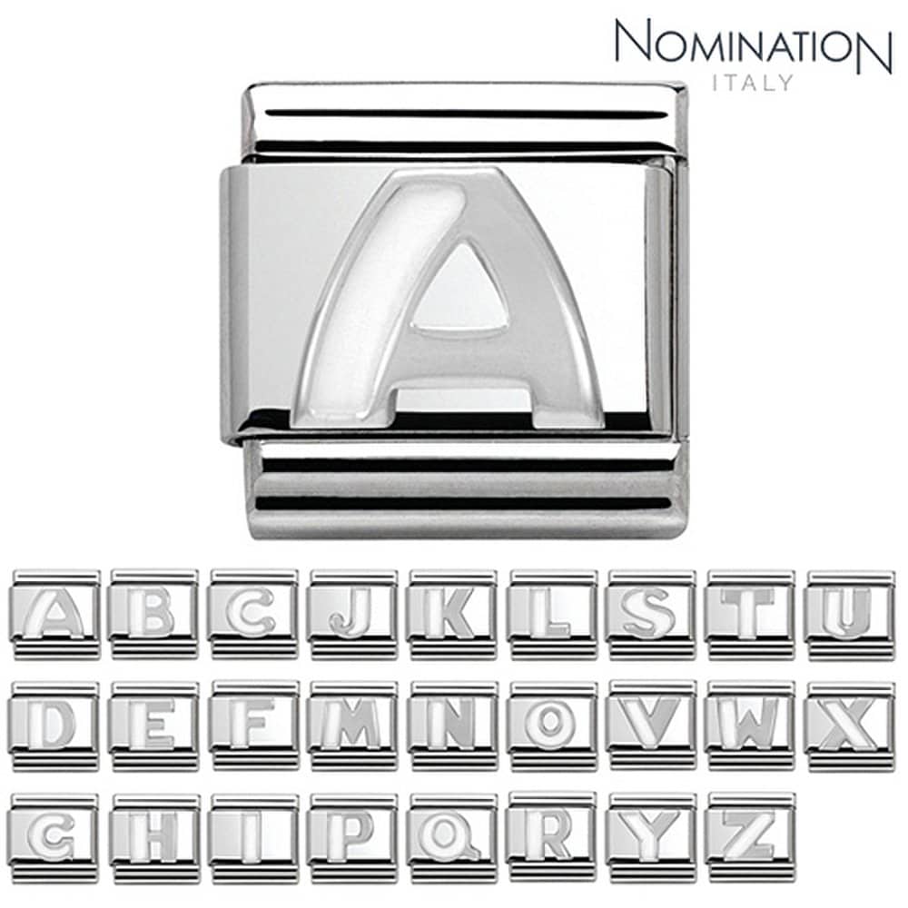 Composable Classic White Alphabet Enamel, Silver Link 330205 (Choose 1)