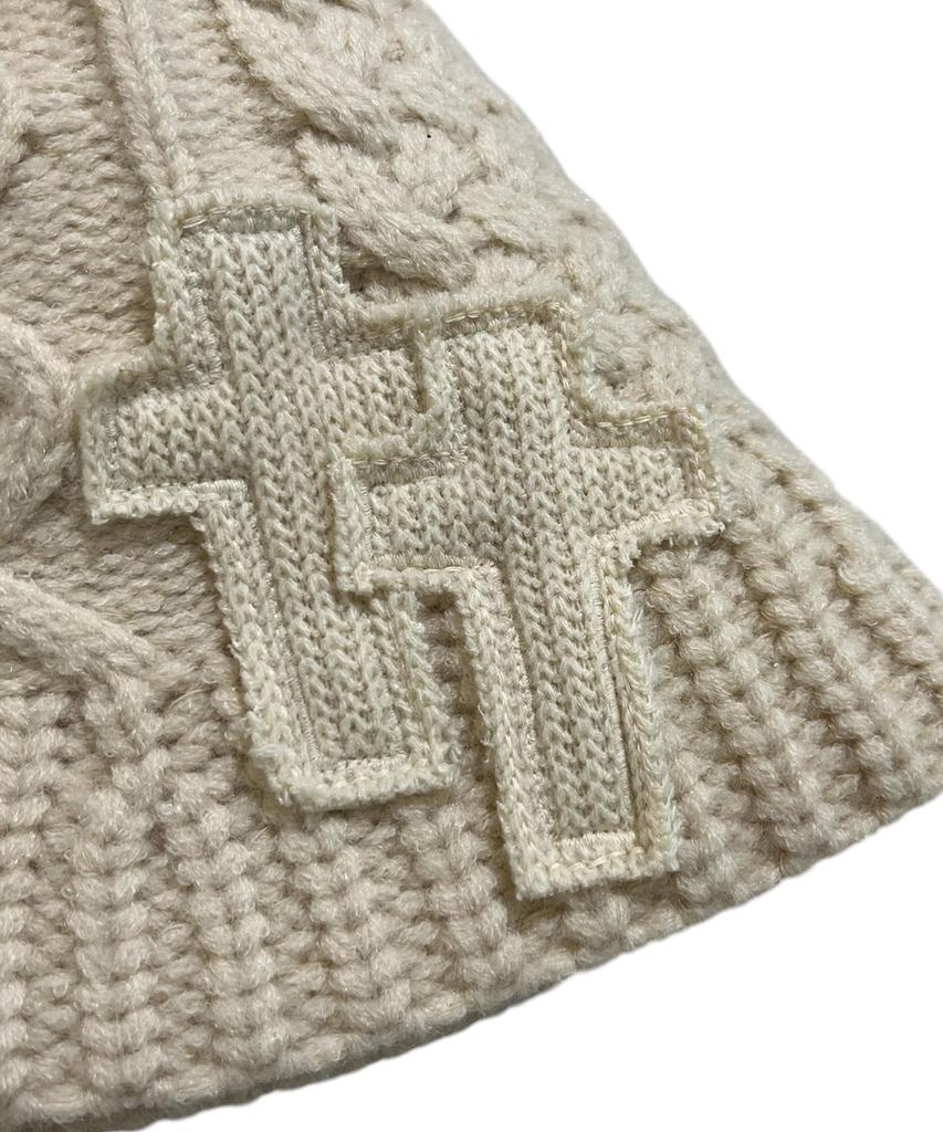 SK8ER ROCK Cable Knit Cross Bucket Hat ((Ivory))