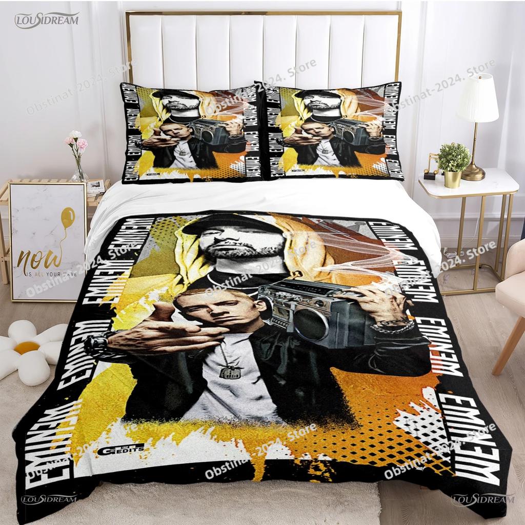 Eminem Hip-Hop-Sänger Ganzjahres-Bettdecke casal Bezüge Bettwäsche-Sets Weiche Steppdeckenbezüge und Kissenbezüge Teen SingleDoppelQueenKing