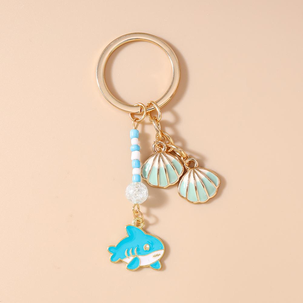 Cute Enamel Whale Shark Fish Keychain Shell Key Ring Pendants for Women Girls Handbag Decor DIY Jewelry Gifts