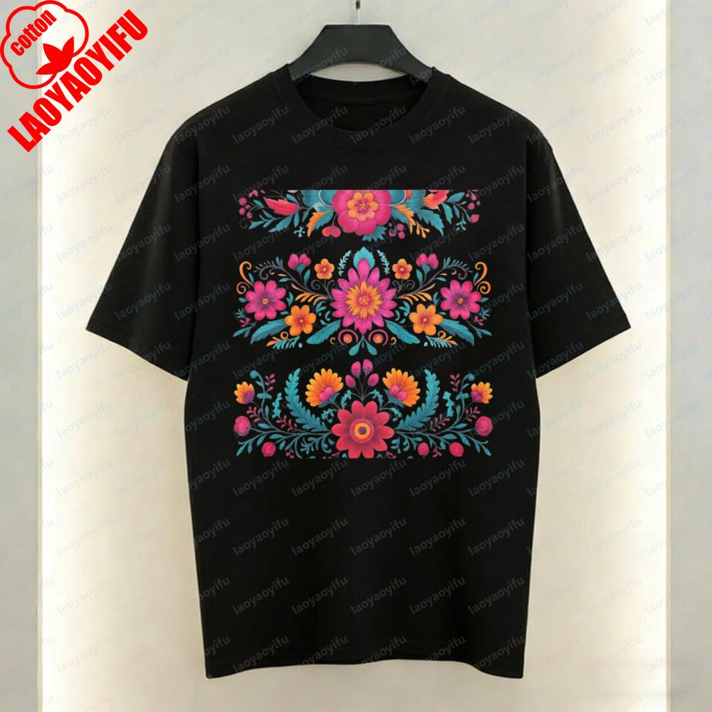 Oaxaca Floral Tee Traditional Mexican Heritage Cultural Pride Printed Tshirt Festival Travel Casual Style Cotton Tops for Women