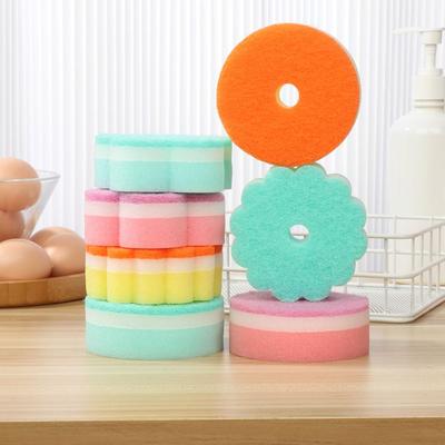Home Wash Dishes Sponge Random Color Sponge Brush Scouring Pads Dishwashing Sponge Flower Round Shape