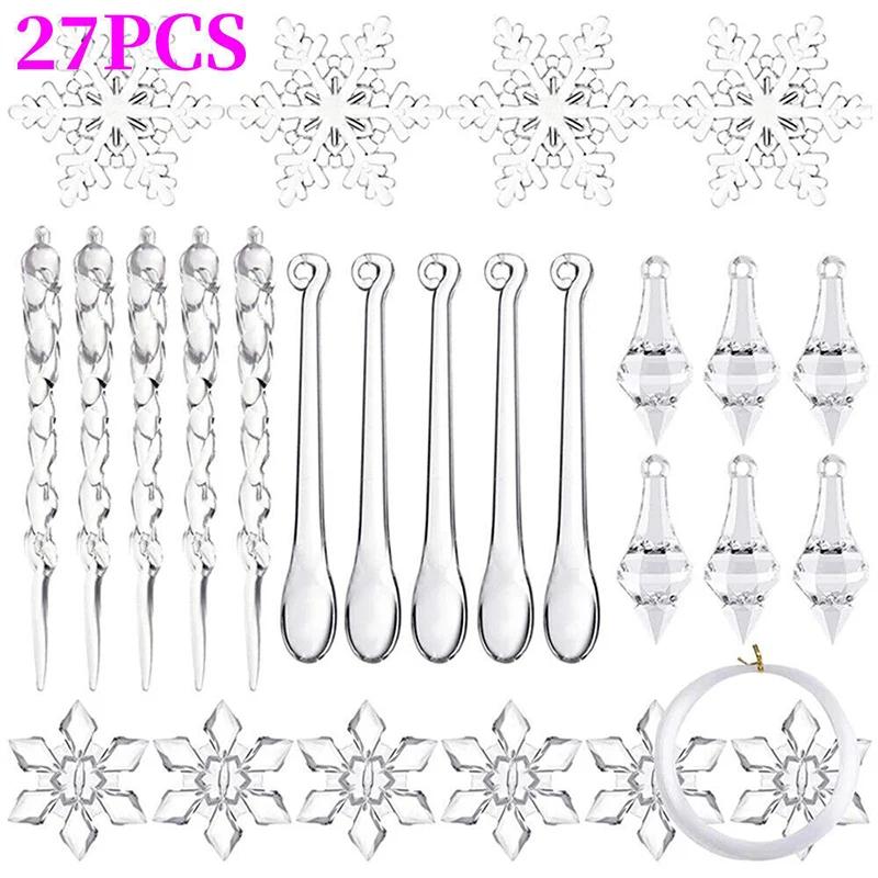 

Acrylic Snowflake Icicles Christmas Icicle Snowflake with Crystal Line Ornaments Set for Christmas Tree Decorations