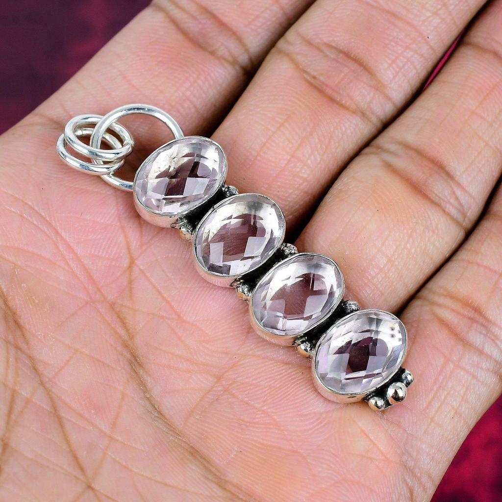 White Topaz 925 Solid Sterling Silver Pendant, Handmade Gemstone Jewelry Pendant For Memorial Day