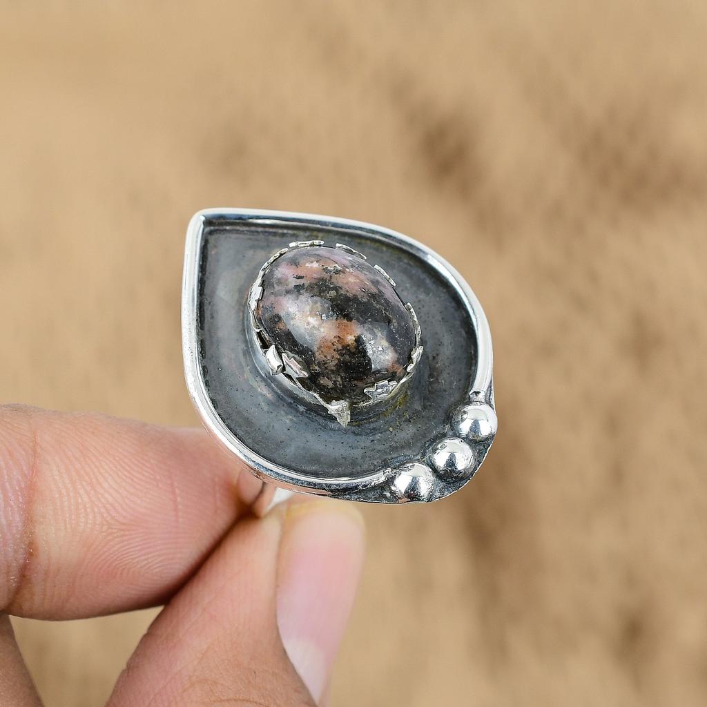 Natural Rhodonite Gemstone Multi Stone Adjustable Ring 925 Sterling Silver